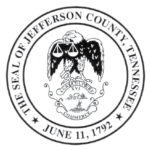 The Seal of Jefferson County Tennessee. A black and white image of an eagle holding scales with the date "June 11, 1972" written under