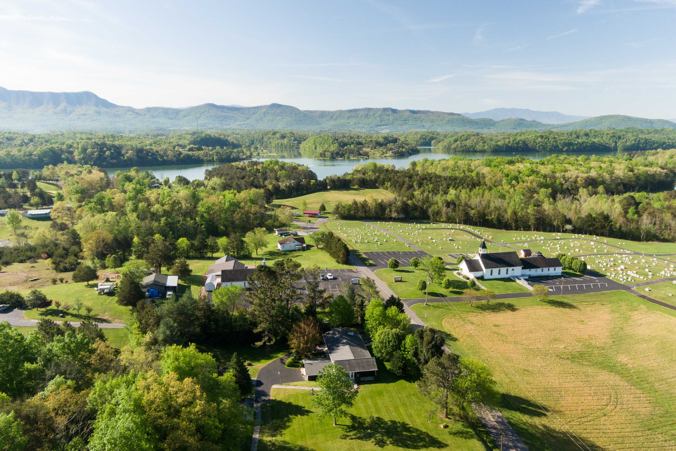 JC_Aerial View aerial view of jefferson county tennessee overlooking a historic church