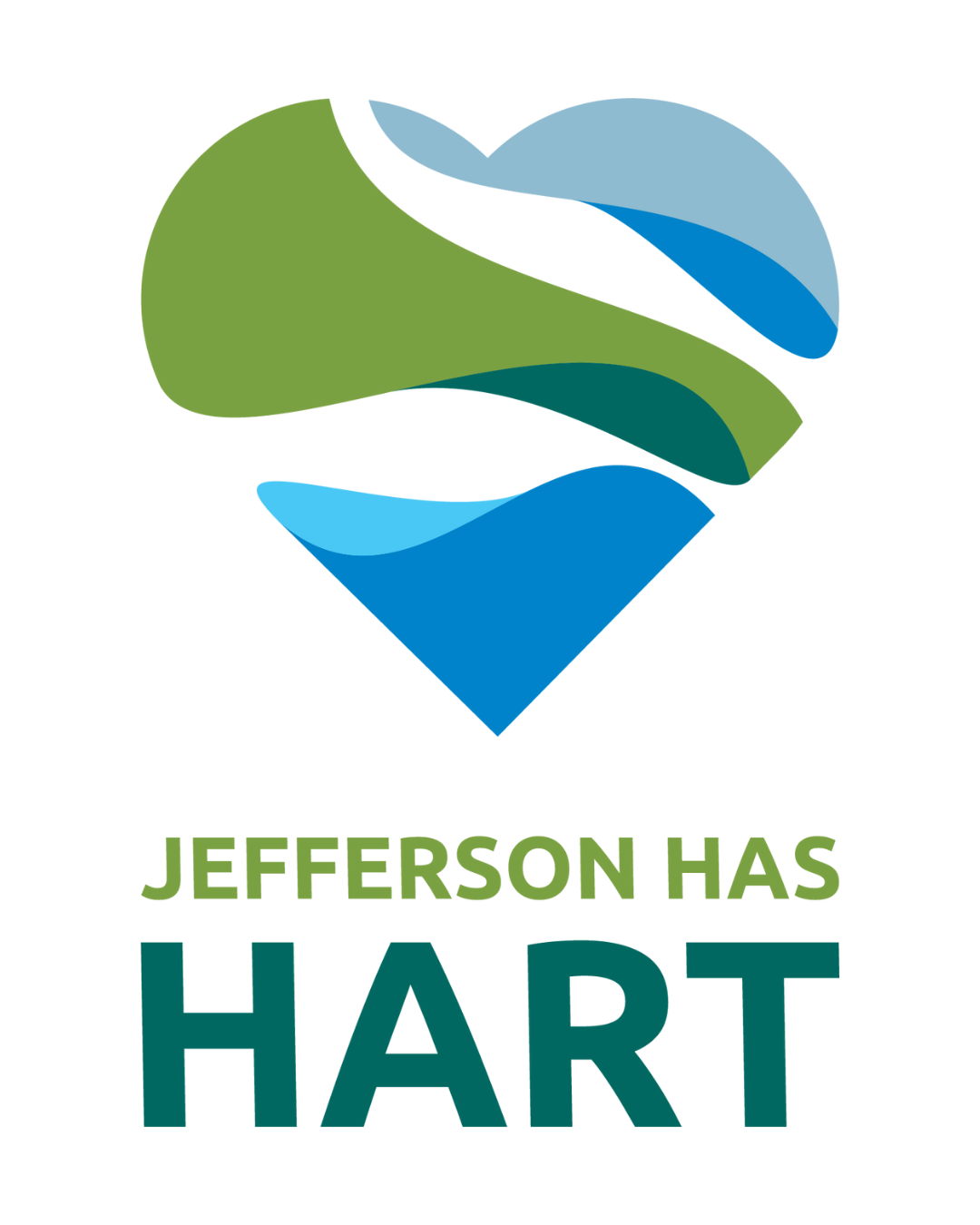 Jefferson County Has HART logo which includes a green and blue hart that signifies the mountains and lakes of jefferson county tn